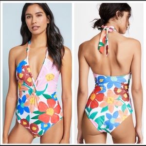 MARA HOFFMAN Halter floral one piece swim suit M